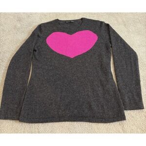 Hannah Rose Cashmere Large Gray Pink Heart Sweater Lightweight Preppy ‎ Casual
